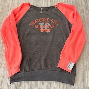 Vintage - Traverse City Michigan Stretched Neck Sweatshirt - Charcoal & Orange